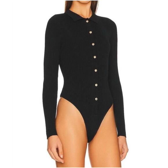 Ser.O.Ya Womens Long Sleeve Ribbed Black Button Front Nala Bodysuit Small New E3 - Picture 3 of 11